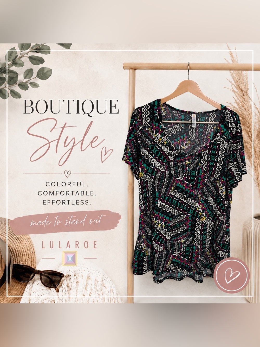 Lularoe Boutique Geometric Aztec Print Short Sleeve Scoop Neck Top Size Large